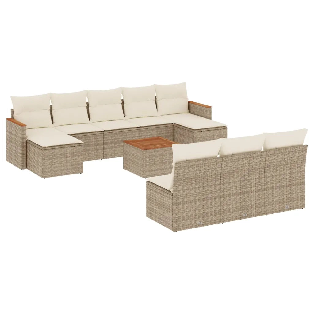 Set Divani da Giardino 11 pz con Cuscini Beige in Polyrattan 3258796