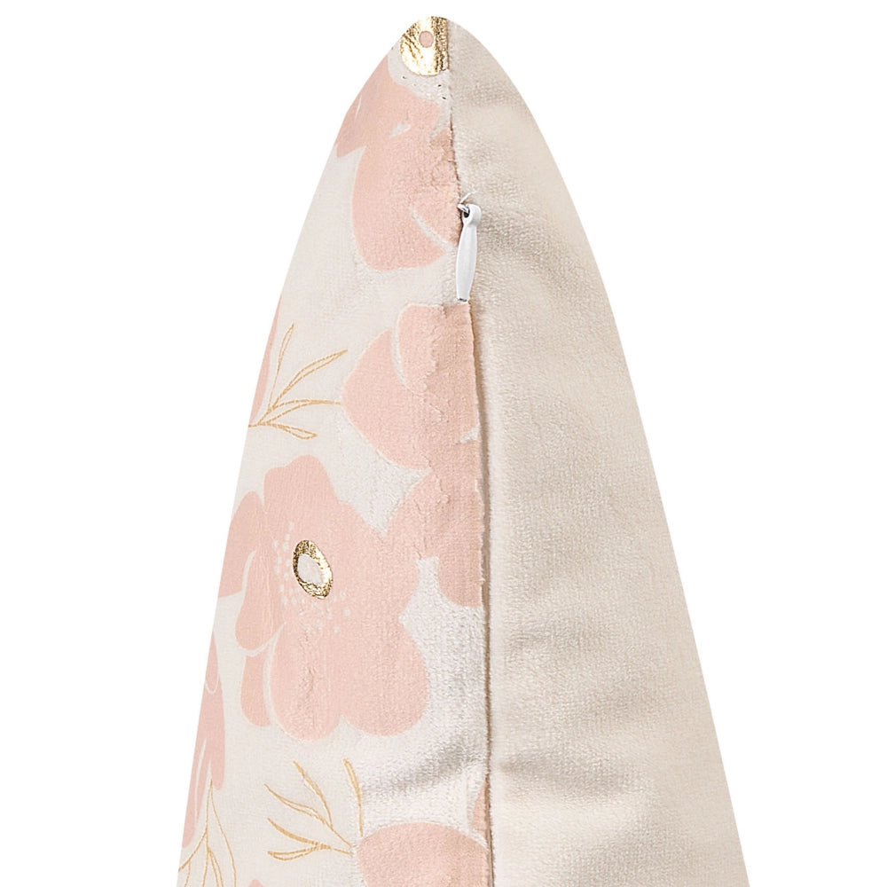 Set di 2 cuscini sparsi in velluto beige e rosa 45 x 45 cm Cuscino da lancio Motivo floreale rimovibile con imbottitura