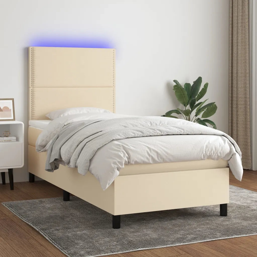 Letto a Molle con Materasso e LED Crema 90x200 cm in Tessuto 3134770