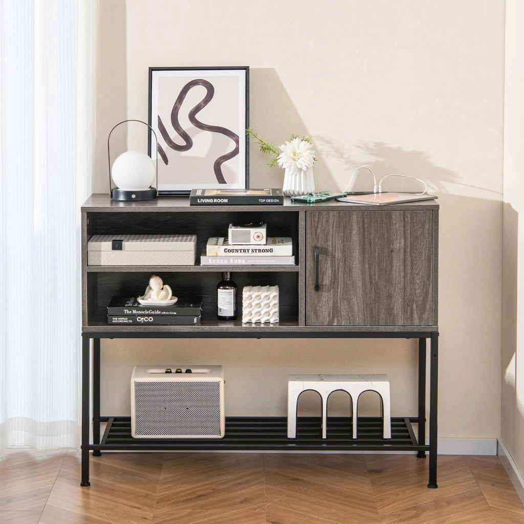 Credenza Buffet da Cucina, Mobile da Cucina con Portabottiglie e Mensole, per Sala da Pranzo, Soggiorno e Ingresso, 100 x 35 x 83 cm (Grigio)