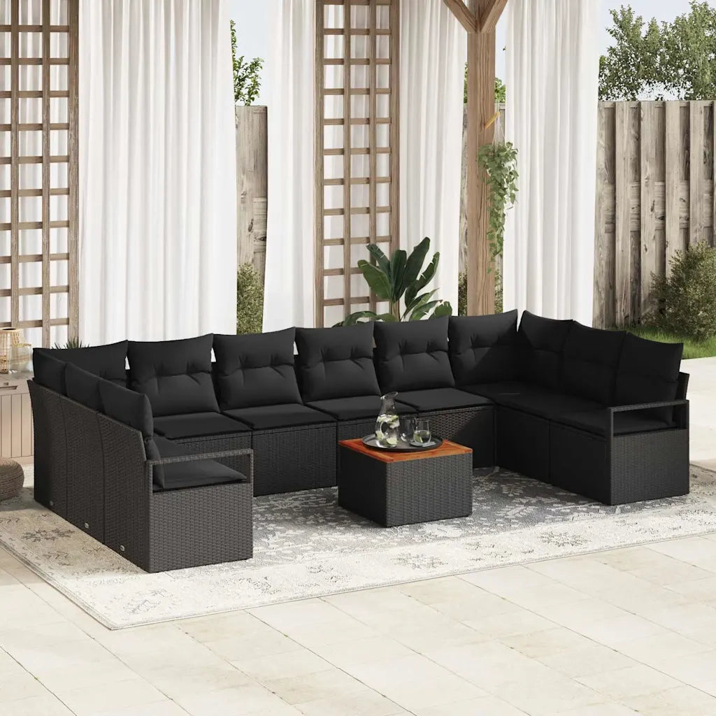 Set Divano da Giardino con cuscino 11 pcs Nero polyrattan 3347758