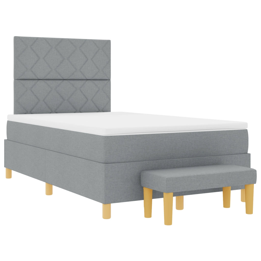 Letto con Box Spring e Materasso + Panca Grigio Chiaro 120x190 cm Tessuto