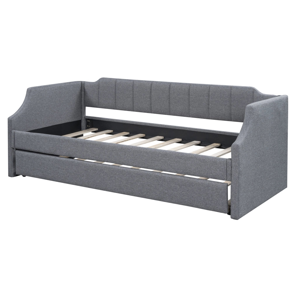 Letto singolo con letto estraibile 90 x 200 cm; divano letto imbottito grigio