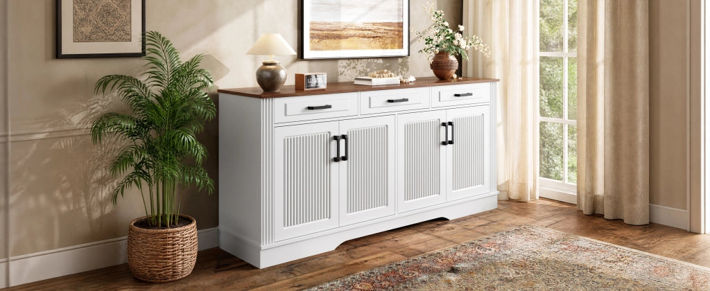 Credenza e madia con 4 ante, 3 cassetti e 2 vani con ripiani fissi, per soggiorno e sala da pranzo, 160 × 40 × 75 cm
