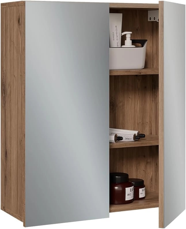 Specchio contenitore bagno Takumi, Artigiano, 60 x 70 cm con 3 scomparti chiusi, per la conservazione e l'organizzazione degli accessori da bagno