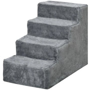 SCALETTA PER CANI PORTATILE A 4 GRADINI, IN FLANELLA SFODERABILE E TRUCIOLATO, 60X35X44 CM, GRIGIO