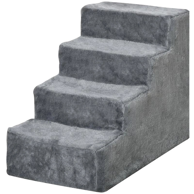 SCALETTA PER CANI PORTATILE A 4 GRADINI, IN FLANELLA SFODERABILE E TRUCIOLATO, 60X35X44 CM, GRIGIO