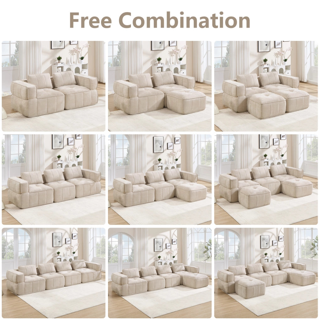 Divano modulare 4 posti senza struttura 344x93x67 cm in poliestere beige