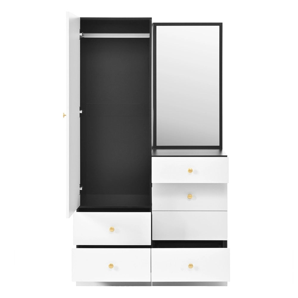 Armadio multiuso con specchio e cassetti ¨C Minimal ¨C Bianco, MDF, 90x51x180