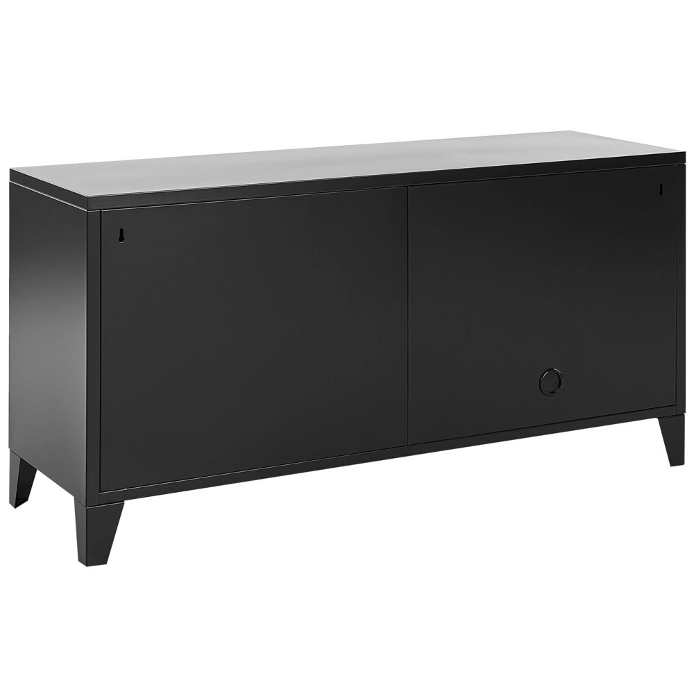 Credenza in metallo nero 120 x 40 cm 3 ante ripiani gambe fessure di ventilazione gestione dei cavi mobile TV industriale home office