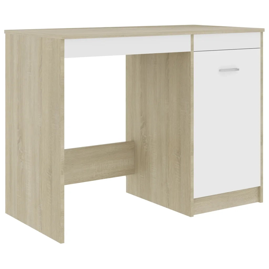 Scrivania Bianca e Rovere Sonoma 100x50x76 cm Legno Multistrato