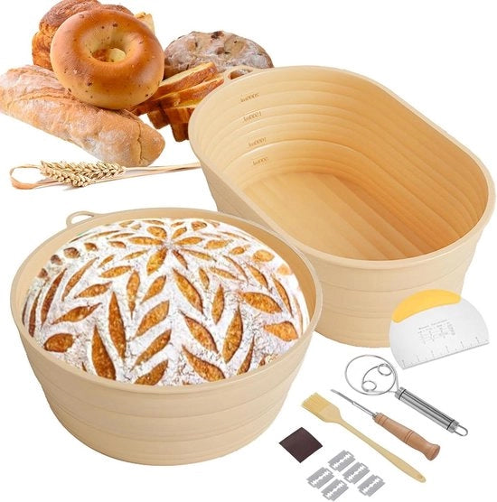 Set di silicona per lievitazione di 2 - forma per pane da 26 cm + 235 cm - per lievitazione del pane - inclusi schiacciapensieri per pasta lievitata