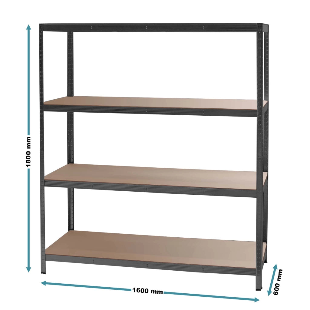Scaffale per carichi pesanti Nero 160x60x180cm Sistema a incastro 4 ripiani 175kg/piano