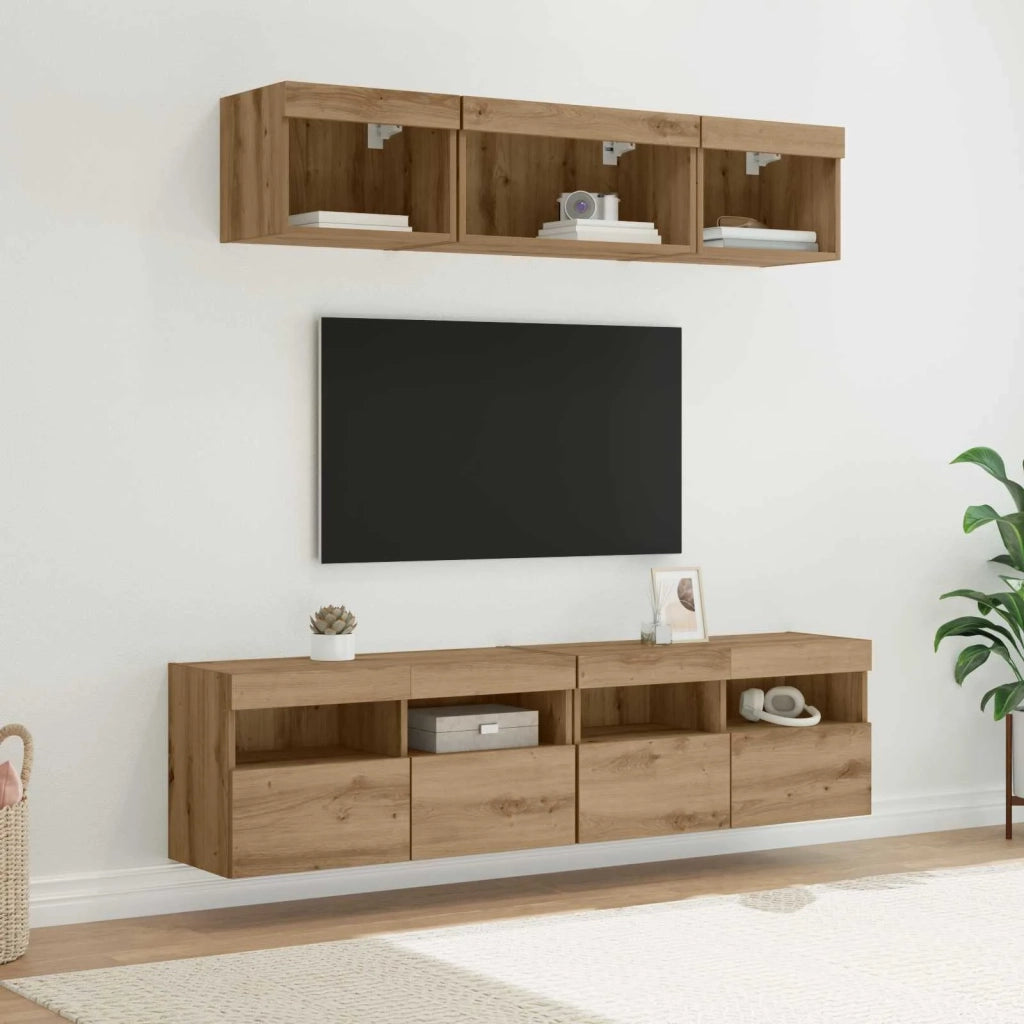Mobile Porta TV con LED 5 pz-Credenza per TV Rovere artigianale 251092