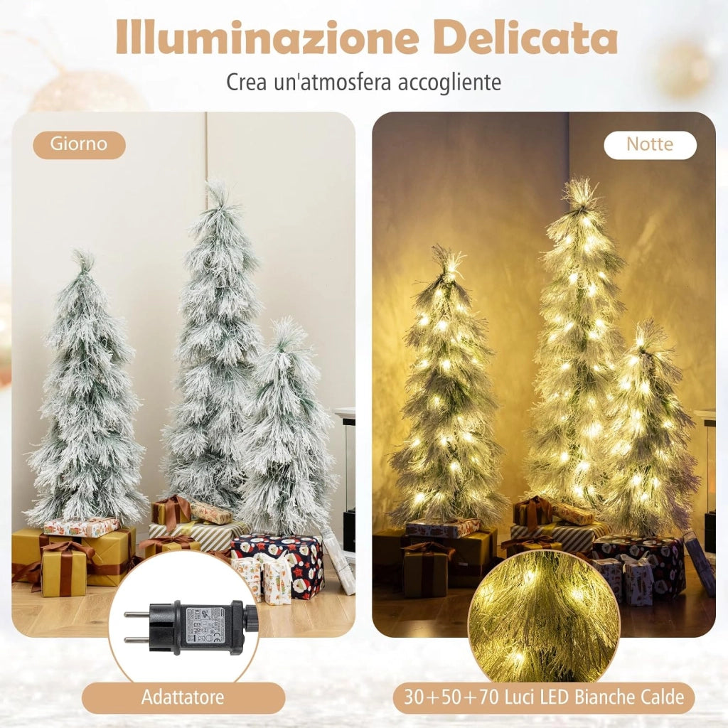 Set di 3 Alberi di Natale Artificiali, Alberi di Natale con Luci LED e Rami Densi e Realistici, Decorazione Natalizia per Casa, Ufficio e Negozio (Stile 4)