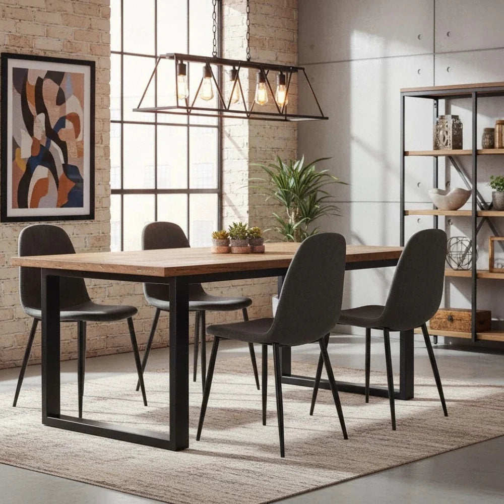 Set di 4 sedie da pranzo imbottite in similpelle grigio vintage Aurelia con struttura in metallo facili da pulire | Duzzle