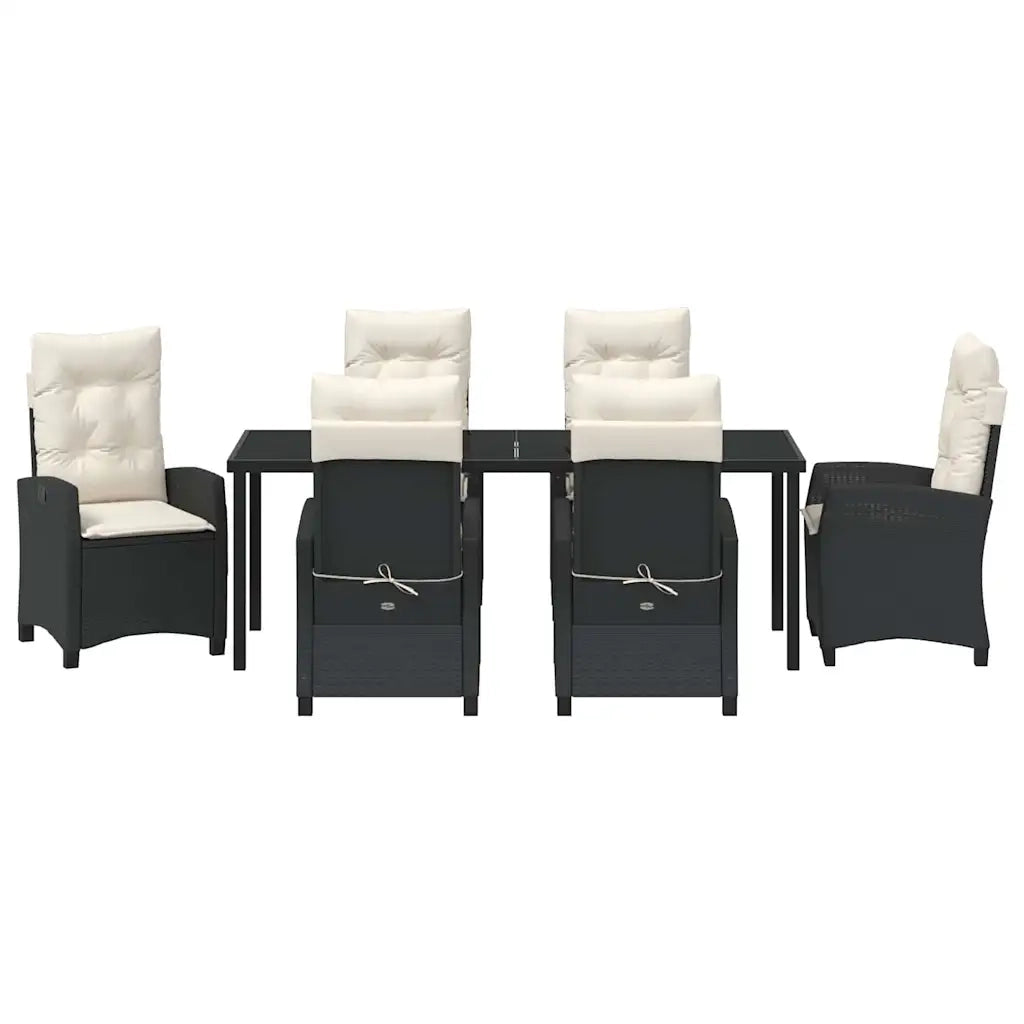 Set da Pranzo per Giardino con cuscino 7 pcs Nero polyrattan 3380370