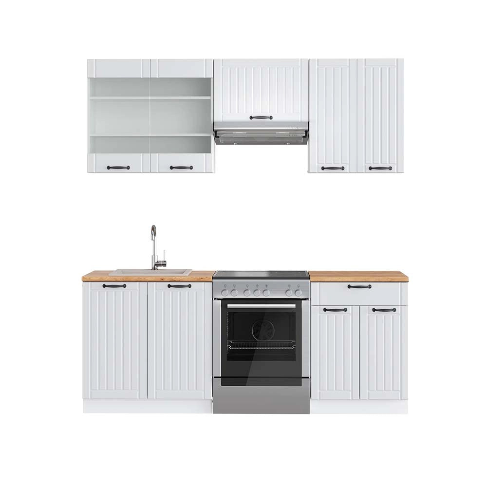 Cucina componibile Fame-Line Bianco rustico/Bianco 200 cm, PL Rovere Vicco