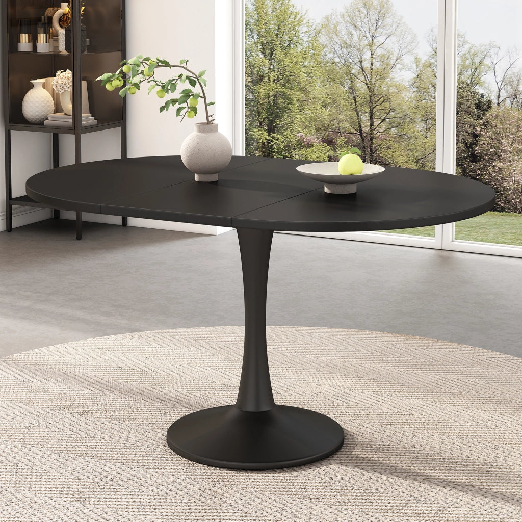 Tavolo da pranzo allungabile ovale in MDF nero 100/140 x 100 x 75 cm