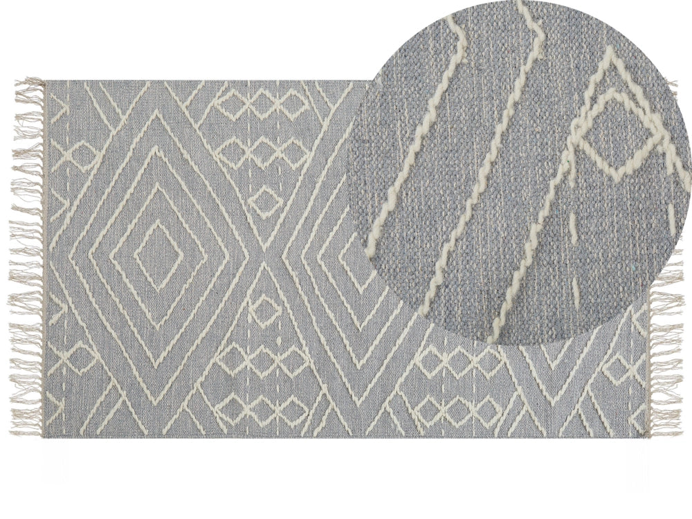 Tappeto in cotone bianco sporco grigio chiaro 80 x 150 cm motivo geometrico nappe tribale orientale moderno
