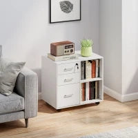 Cassettiera Portadocumenti da Ufficio con 3 Cassetti, Ruote, Serratura e Chiavi, 60x40x56 cm, Bianco