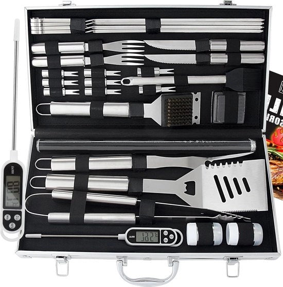 Set di barbecue con mattonelle per griglia - accessori in acciaio inossidabile - contenitore in alluminio - regalo ideale per uomini - padre e figlio - attrezzatura per barbecue esterno - giardino dietro casa - campeggio all'aperto