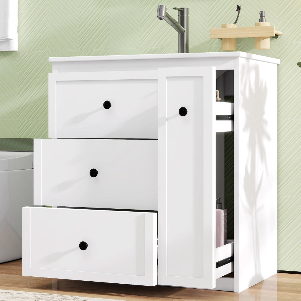 Mobile sottolavabo con 4 cassetti e lavabo in ceramica, per bagno, in MDF e ceramica, bianco, 76 × 46 × 82 cm