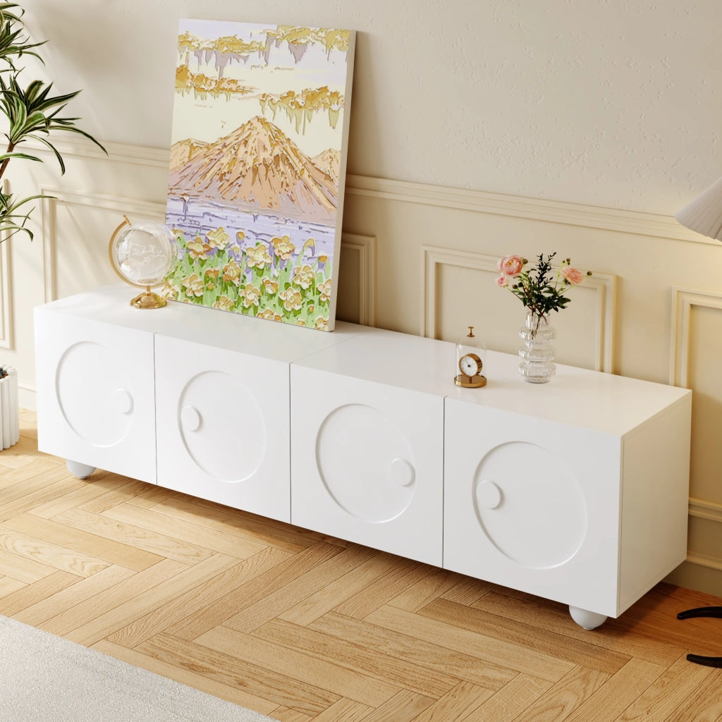 OKWISH Mobile TV con Ante Multiple e Vani Chiusi, Stile Moderno, per Soggiorno, MDF, Bianco, 180,5 x 38 x 50 cm