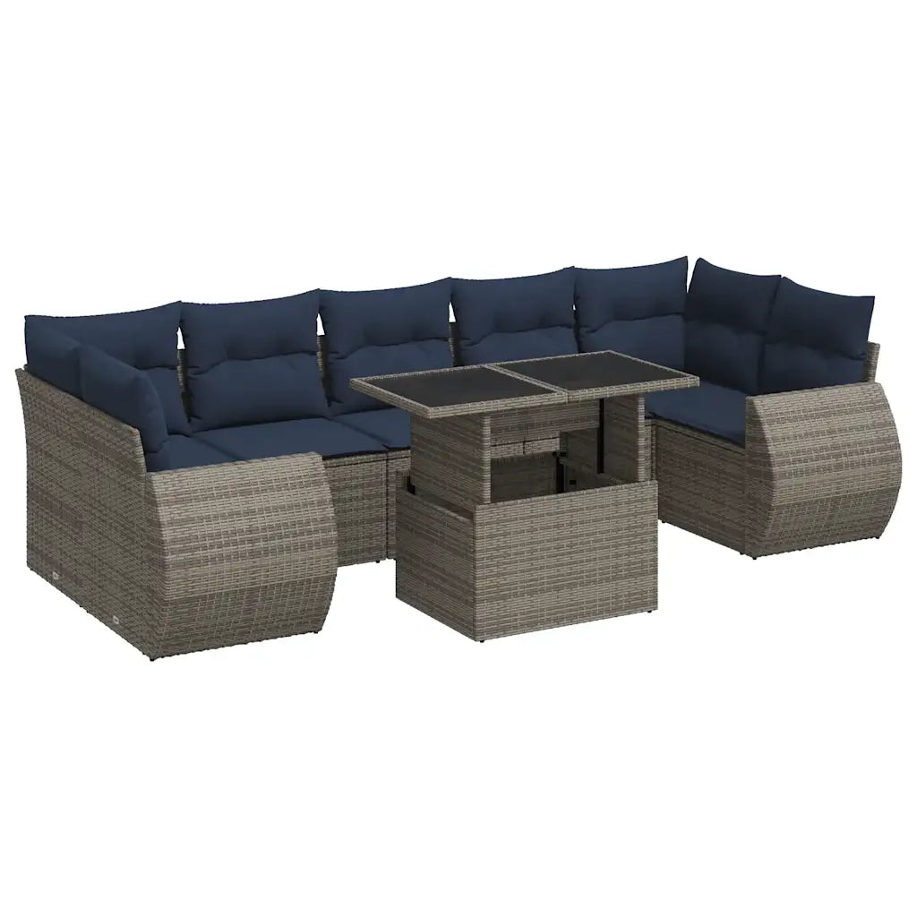Set Divano da Giardino 8pz con Cuscini Grigio Polyrattan Acacia
