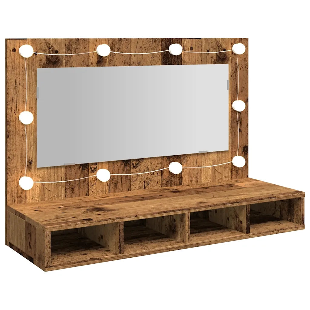 Mobile a Specchio con LED Legno Antico 90x31,5x62 cm 857005