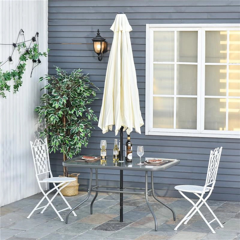 TAVOLO DA GIARDINO IN METALLO E VETRO CON FORO OMBRELLONE 120 X 80 X 70 CM