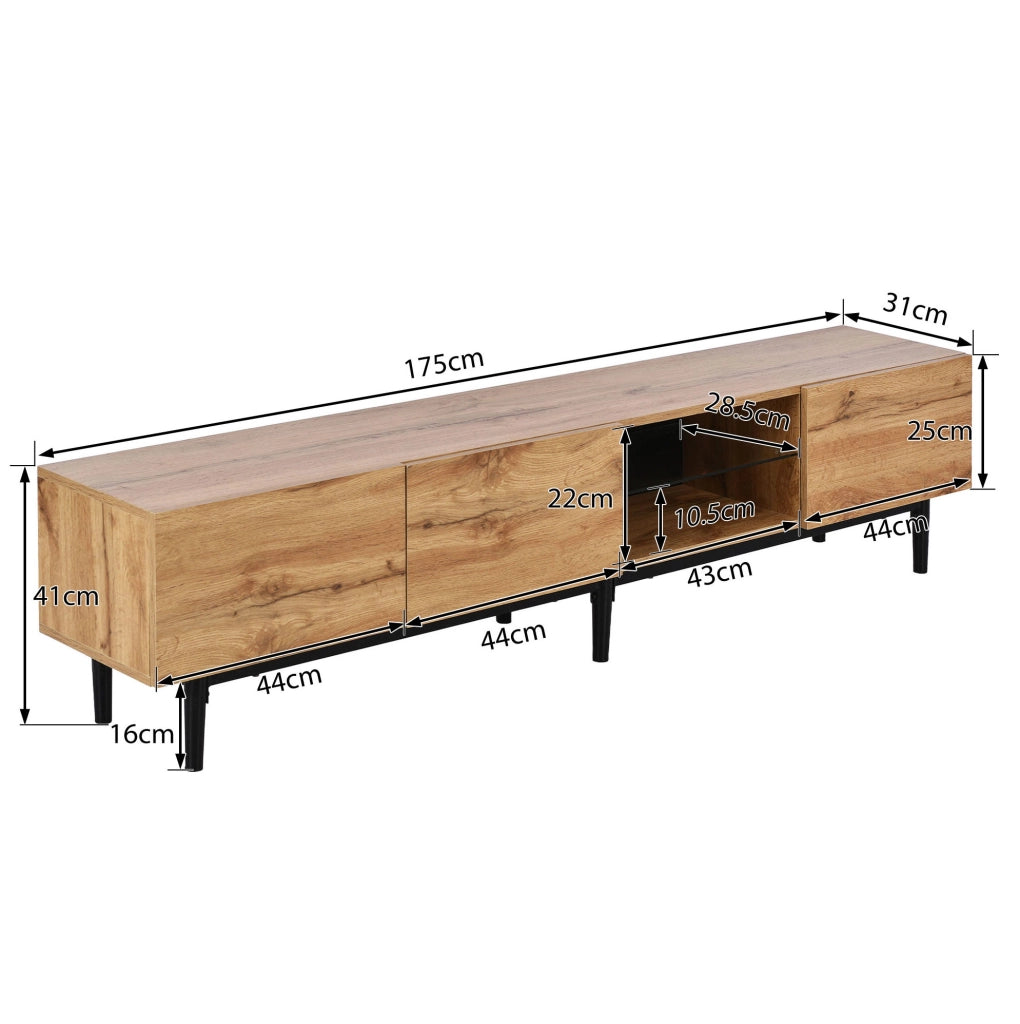 Mobile TV con pannelli MDF e luci LED regolabili, 175x31x41 cm, design moderno in legno e nero