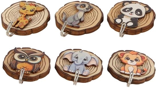 Set di chiodi da parete da 6 pezzi - Disegno di animali in legno - Autoadesivi - Chiodi da parete - Sostenibilità - Alta capacità di sollevamento