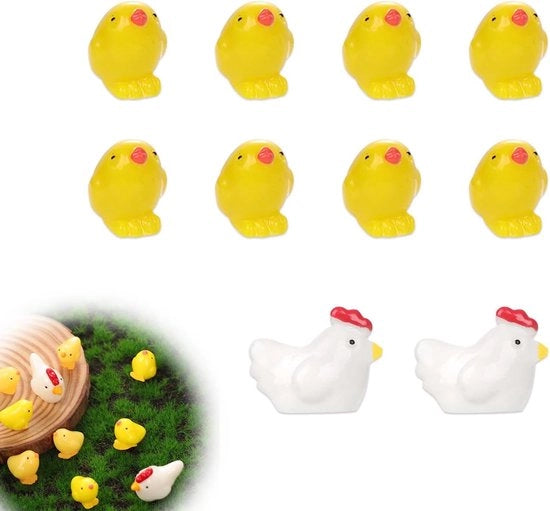 Miniature Ornamenti per Auto - 10 pezzi Bianco e Giallo - Decorazione per Auto con Miniaturne di Pulcini di Pollo - Accessori per Auto da Gioco per Decorazione del Paesaggio e del Giardino