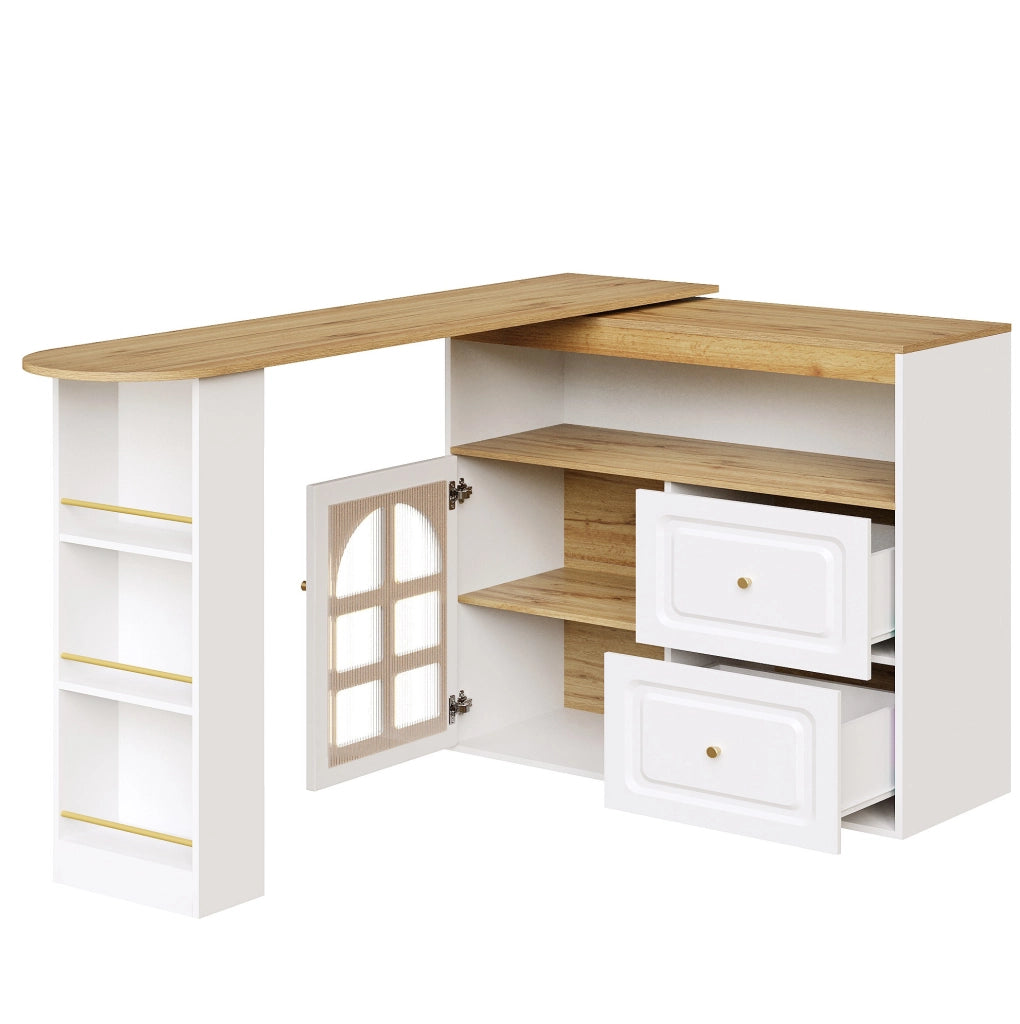 Credenza 138-204x39x104 cm girevole e allungabile in MDF bianco