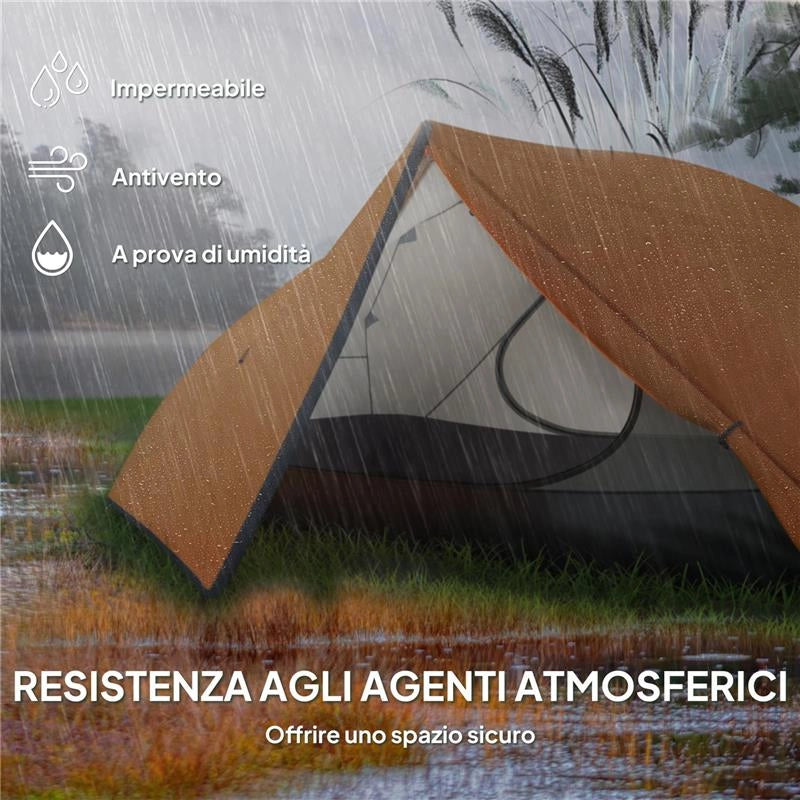 TENDA DA CAMPEGGIO 2 POSTI CON 2 VESTIBOLI 2 PORTE 2 FINESTRE E BORSA DI TRASPORTO 2.8X2.25X1.1 CM ARANCIONE