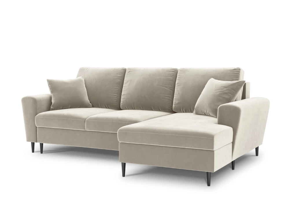Cosmopolitan Design - Divano convertibile angolare destro con contenitore "Kyoto" 4 posti in velluto beige chiaro 