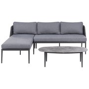 Set da salotto a 3 posti grigio con divano angolare destro in tessuto con struttura in alluminio e tavolino Elegante set da giardino Patio
