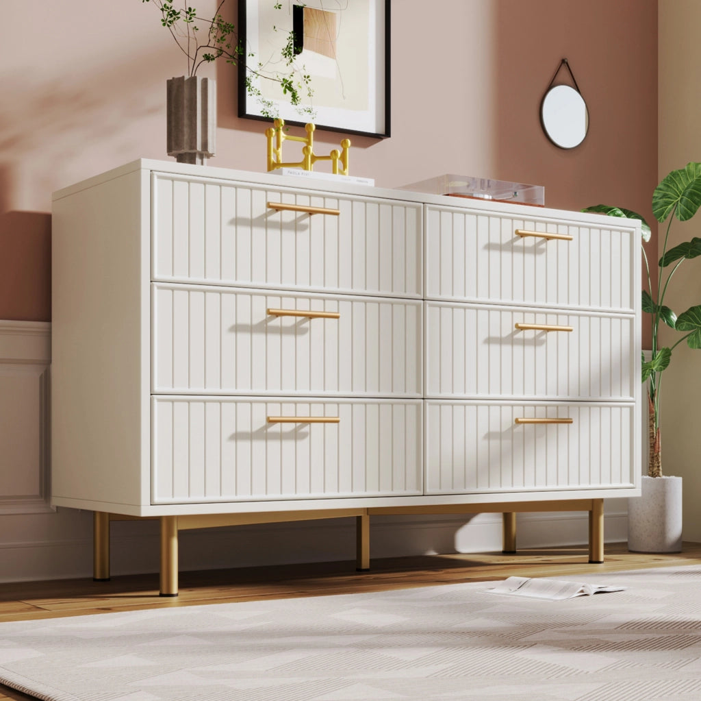 Cassettiera con 6 cassetti; 120x40x75 cm; con base in metallo; pannello truciolare; bianco