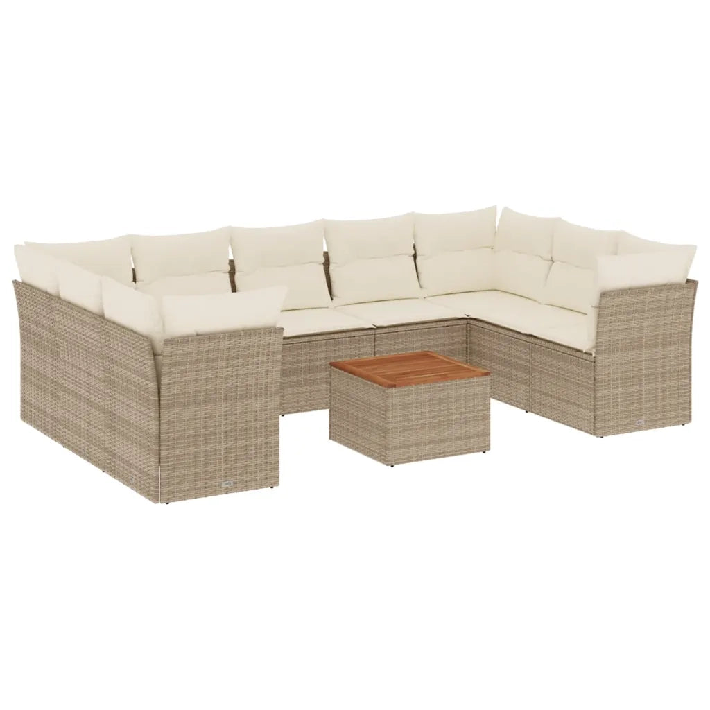 Set Divano da Giardino 10 pz con Cuscini Beige in Polyrattan