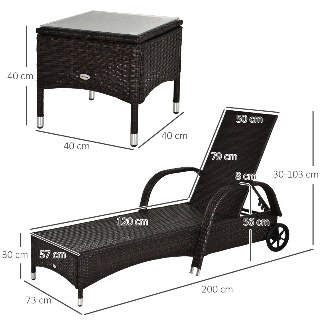 Set 3 Pezzi Lettini da Giardino ¨C Xylo ¨C 2 Lettini Polyrattan + Tavolino con Cuscini, Marrone e Beige