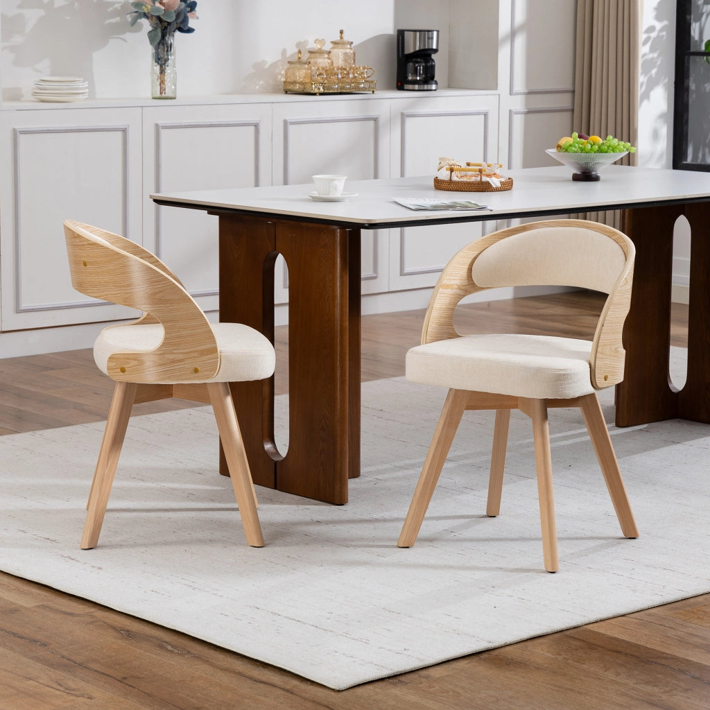 Sedia da Pranzo Girevole con Seduta Imbottita e Schienale Ergonomico in Lino Beige