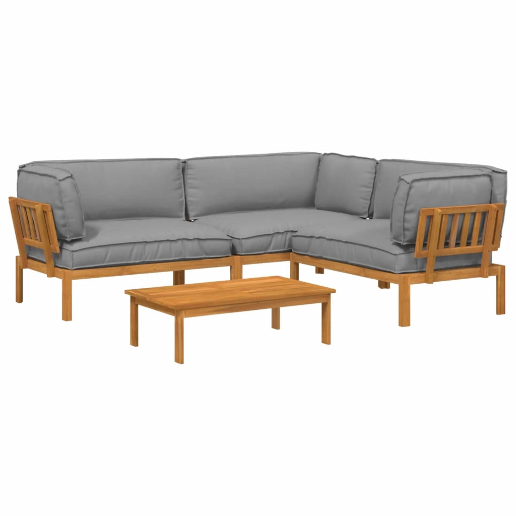 Set di divani con cuscino 4 pcs Grigio Legno di Acacia Massello