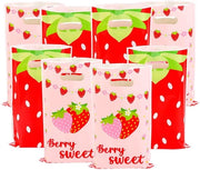 Confezioni regalo 100 pezzi - Tema fragola - 25x16 cm - Plastica - Maniglia - Buste regalo per compleanni