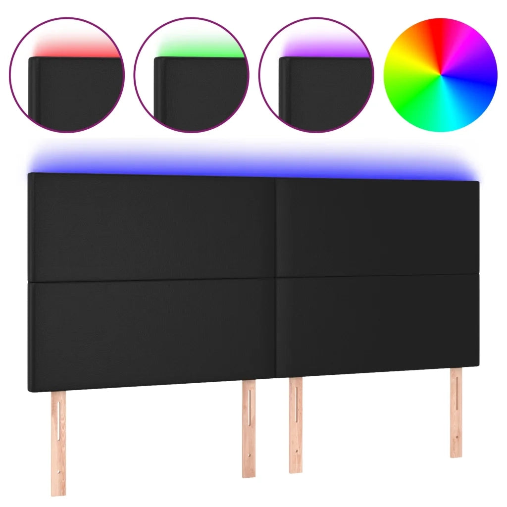 Testiera | Testata a LED Nera 200x5x118/128cm in Similpelle