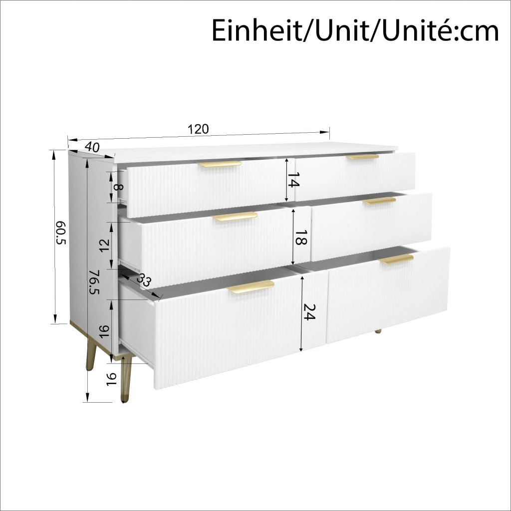 Chest 6 cassetti moderna - Zephmum- Gambe in legno look