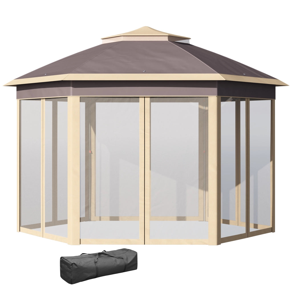 Gazebo Giardino Esagonale ¨C Zephmum ¨C Beige 4.05x3.4x2.85 m con Moschiera