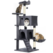 Albero per Gatti con 2 Casette, Lettino e Amaca ¨C Zephmum ¨C Grigio, Peluche, 140 cm