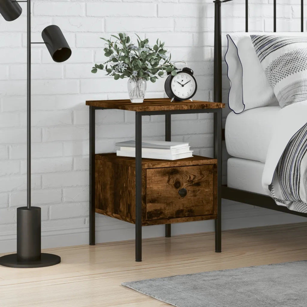 Comodino | Armadio da Notte | Mobiletto da notte Rovere Fumo 34x36x50 cm in Legno Multistrato
