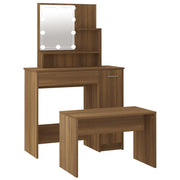 Set da toeletta con illuminazione a LED 86,5 x 35 x 136 cm legno ingegnerizzato marrone 02_0006387